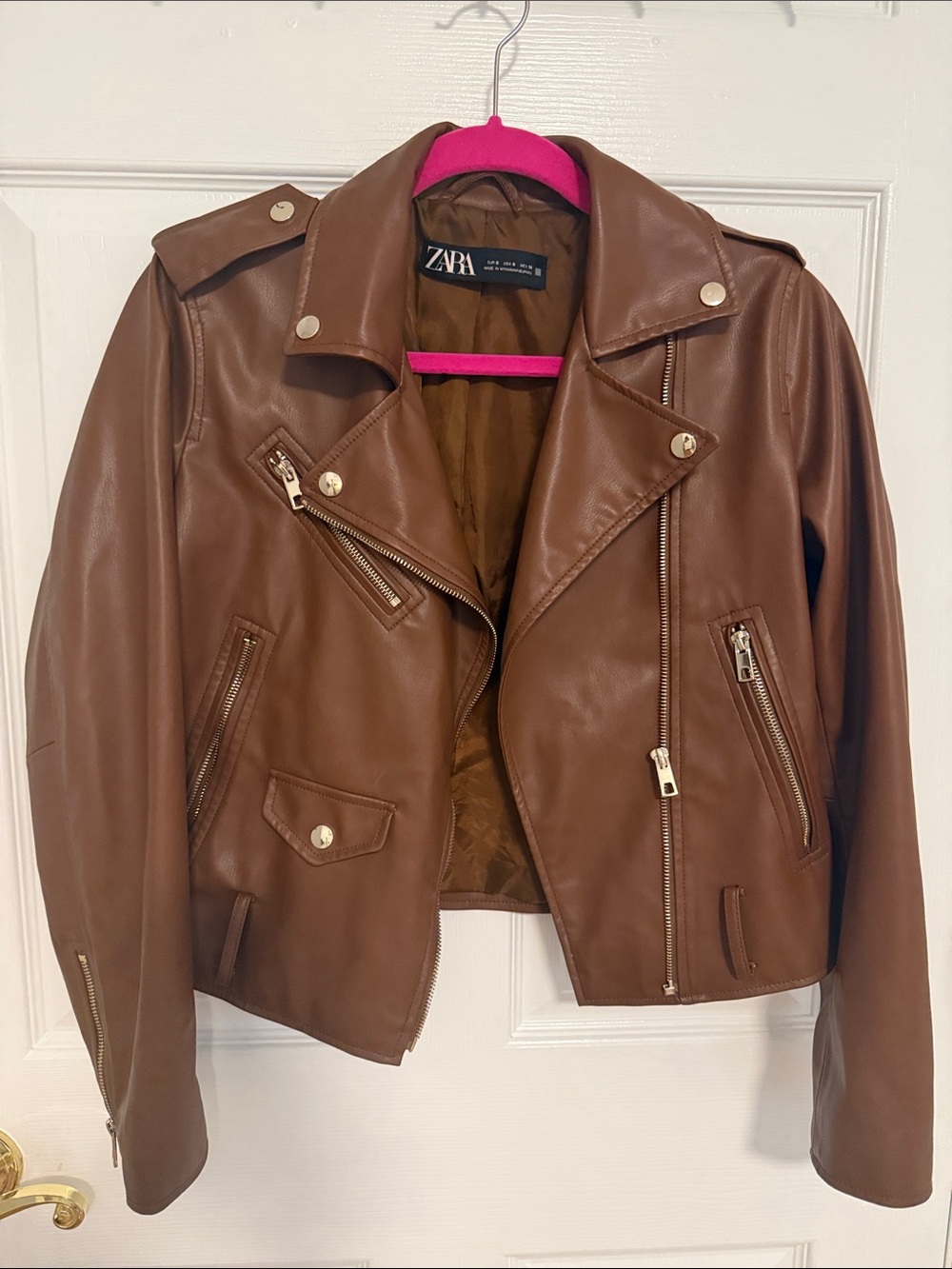 ZARA Chestnut Brown Faux Leather Biker Jacket